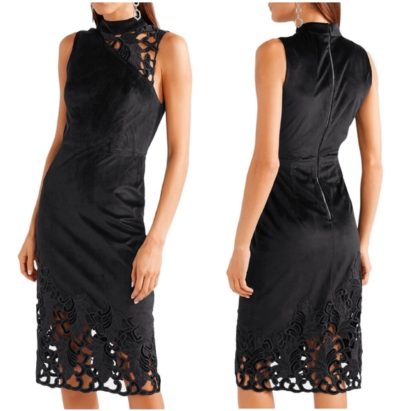 Alice + Olivia Embroidered Lace Velour Dress Size 4 Black - Picture 1 of 10
